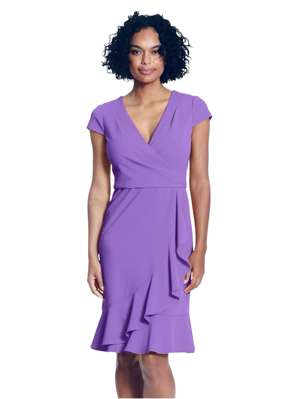 London Times Ruffle Faux Wrap Dress- Lilac Size 10